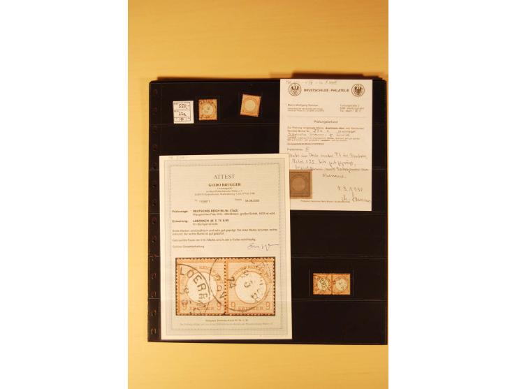 1872/74, Brustschilde-Spezial-Sammlung, überwiegend gestempelt mit ca. 130 Einzelmarken/Briefstücken und 35 Briefen/Karten, d