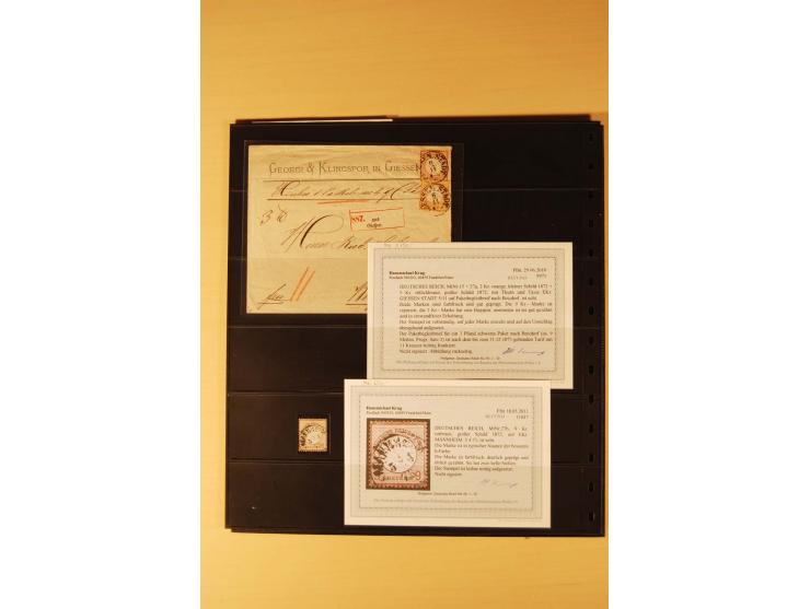 1872/74, Brustschilde-Spezial-Sammlung, überwiegend gestempelt mit ca. 130 Einzelmarken/Briefstücken und 35 Briefen/Karten, d