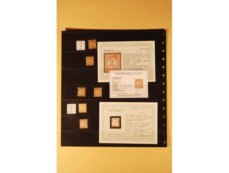 1872/74, Brustschilde-Spezial-Sammlung, überwiegend gestempelt mit ca. 130 Einzelmarken/Briefstücken und 35 Briefen/Karten, d