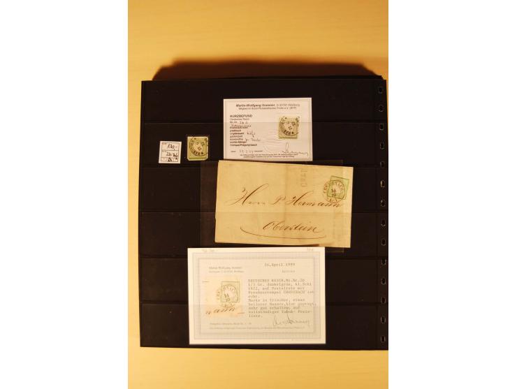 1872/74, Brustschilde-Spezial-Sammlung, überwiegend gestempelt mit ca. 130 Einzelmarken/Briefstücken und 35 Briefen/Karten, d