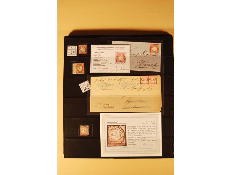 1872/74, Brustschilde-Spezial-Sammlung, überwiegend gestempelt mit ca. 130 Einzelmarken/Briefstücken und 35 Briefen/Karten, d