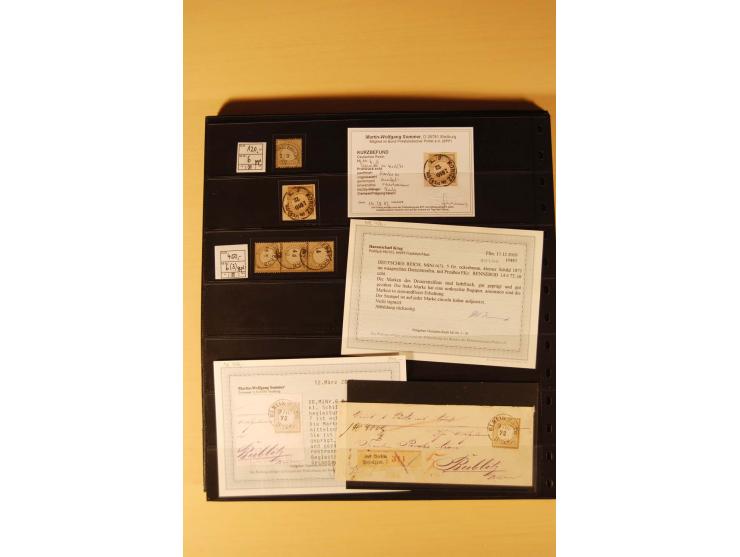 1872/74, Brustschilde-Spezial-Sammlung, überwiegend gestempelt mit ca. 130 Einzelmarken/Briefstücken und 35 Briefen/Karten, d