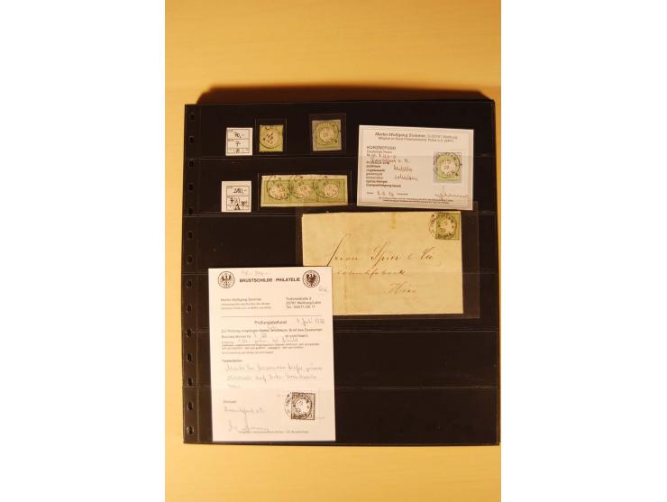 1872/74, Brustschilde-Spezial-Sammlung, überwiegend gestempelt mit ca. 130 Einzelmarken/Briefstücken und 35 Briefen/Karten, d