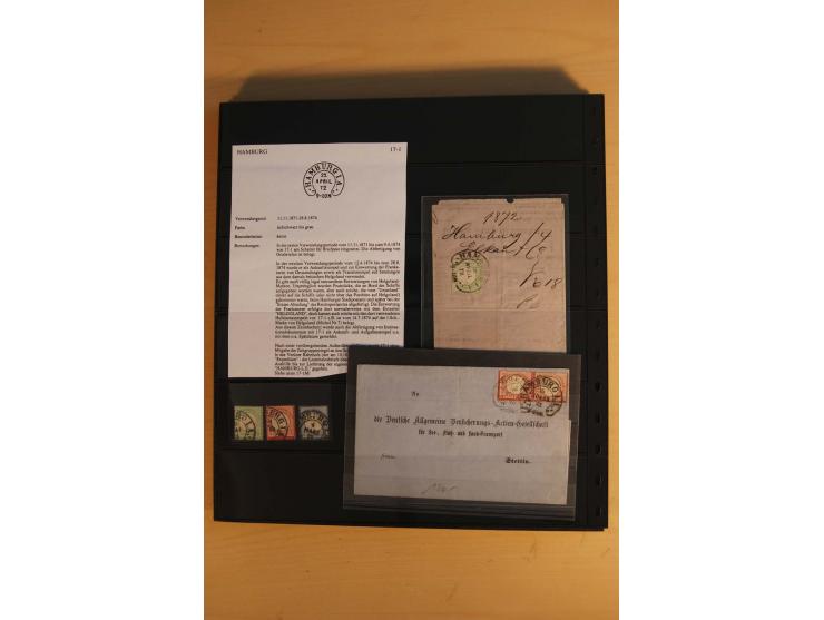 1872/75, Sammlung mit ca. 100 Einzelmarken/Briefstücken und 38 Briefen/Karten, ganz überwiegend auf Brustschilden, dabei viel