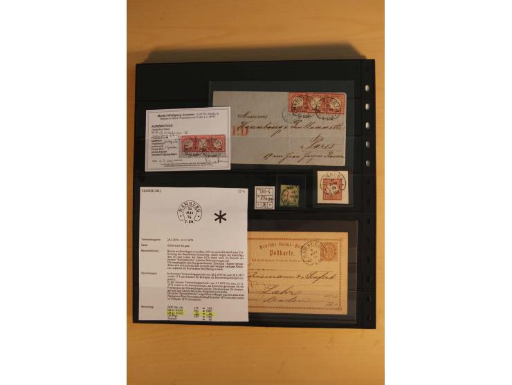 1872/75, Sammlung mit ca. 100 Einzelmarken/Briefstücken und 38 Briefen/Karten, ganz überwiegend auf Brustschilden, dabei viel