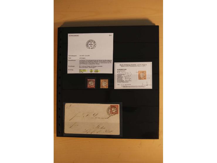 1872/75, Sammlung mit ca. 100 Einzelmarken/Briefstücken und 38 Briefen/Karten, ganz überwiegend auf Brustschilden, dabei viel