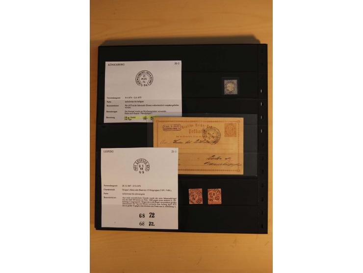 1872/75, Sammlung mit ca. 100 Einzelmarken/Briefstücken und 38 Briefen/Karten, ganz überwiegend auf Brustschilden, dabei viel