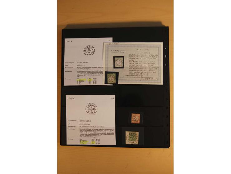 1872/75, Sammlung mit ca. 100 Einzelmarken/Briefstücken und 38 Briefen/Karten, ganz überwiegend auf Brustschilden, dabei viel
