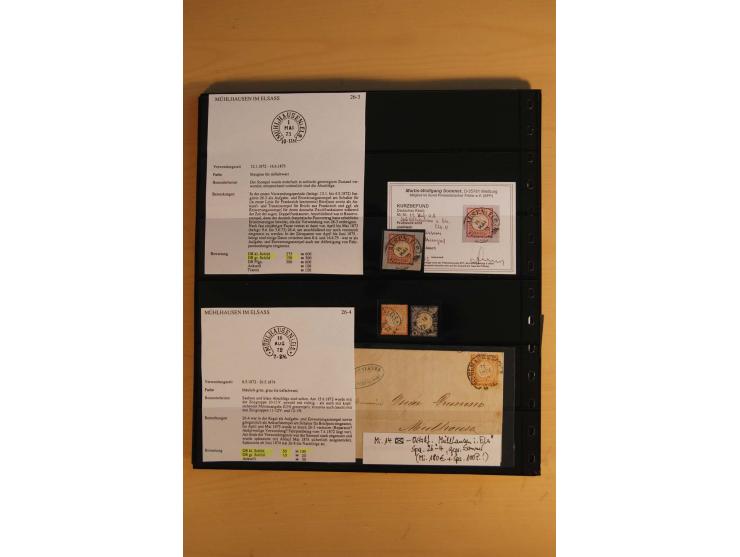 1872/75, Sammlung mit ca. 100 Einzelmarken/Briefstücken und 38 Briefen/Karten, ganz überwiegend auf Brustschilden, dabei viel