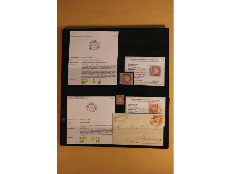 1872/75, Sammlung mit ca. 100 Einzelmarken/Briefstücken und 38 Briefen/Karten, ganz überwiegend auf Brustschilden, dabei viel