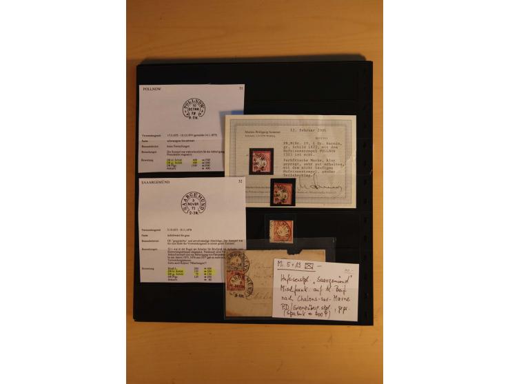 1872/75, Sammlung mit ca. 100 Einzelmarken/Briefstücken und 38 Briefen/Karten, ganz überwiegend auf Brustschilden, dabei viel