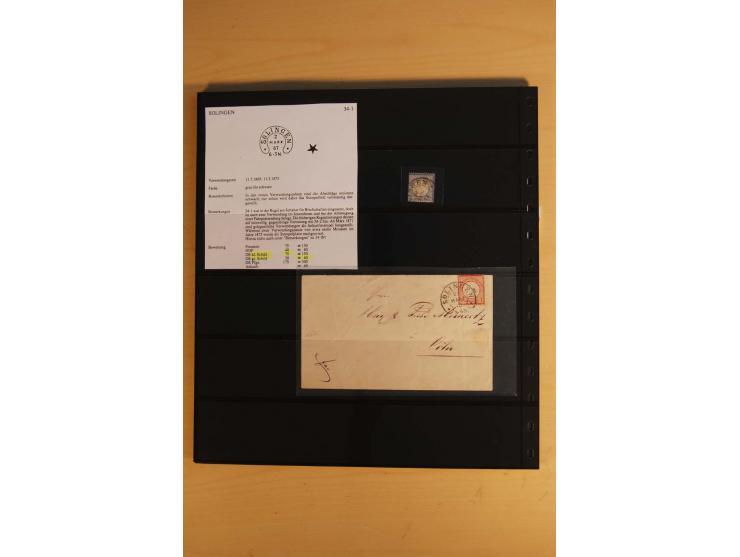 1872/75, Sammlung mit ca. 100 Einzelmarken/Briefstücken und 38 Briefen/Karten, ganz überwiegend auf Brustschilden, dabei viel