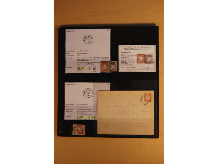 1872/75, Sammlung mit ca. 100 Einzelmarken/Briefstücken und 38 Briefen/Karten, ganz überwiegend auf Brustschilden, dabei viel