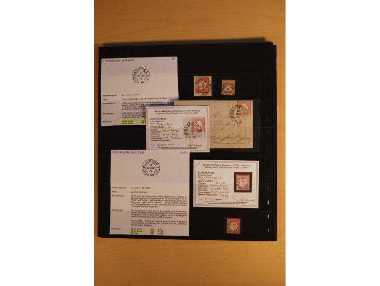 1872/75, Sammlung mit ca. 100 Einzelmarken/Briefstücken und 38 Briefen/Karten, ganz überwiegend auf Brustschilden, dabei viel