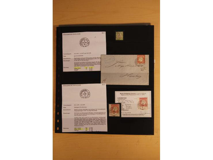 1872/75, Sammlung mit ca. 100 Einzelmarken/Briefstücken und 38 Briefen/Karten, ganz überwiegend auf Brustschilden, dabei viel