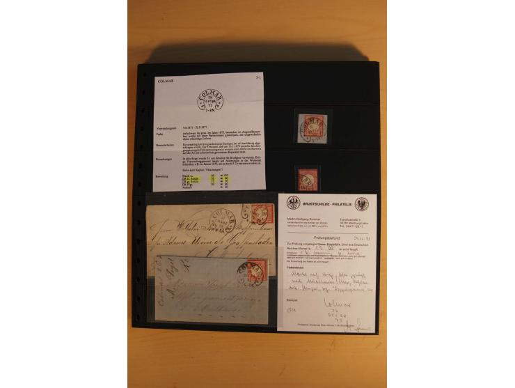 1872/75, Sammlung mit ca. 100 Einzelmarken/Briefstücken und 38 Briefen/Karten, ganz überwiegend auf Brustschilden, dabei viel