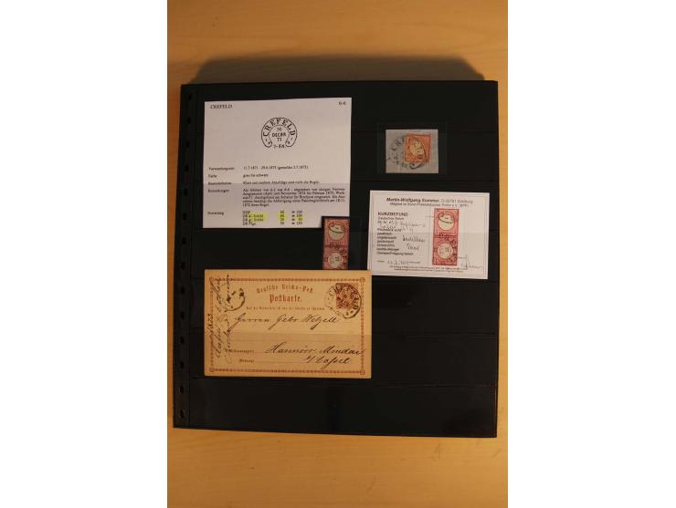1872/75, Sammlung mit ca. 100 Einzelmarken/Briefstücken und 38 Briefen/Karten, ganz überwiegend auf Brustschilden, dabei viel