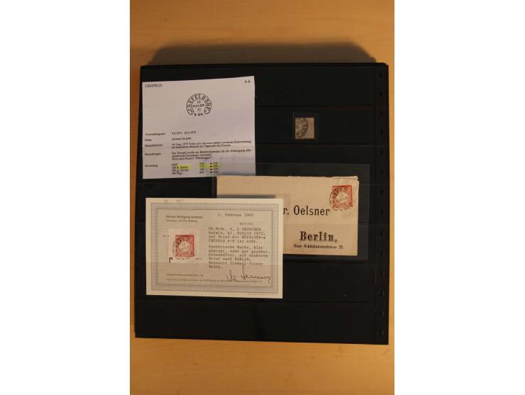 1872/75, Sammlung mit ca. 100 Einzelmarken/Briefstücken und 38 Briefen/Karten, ganz überwiegend auf Brustschilden, dabei viel