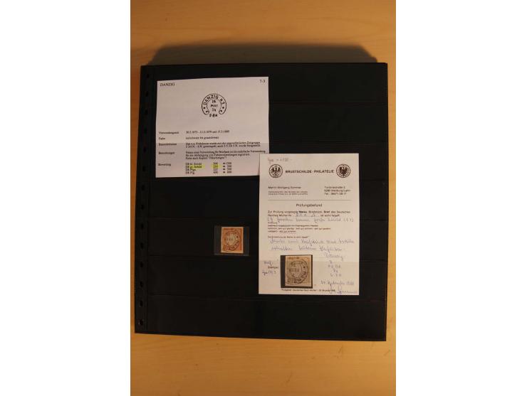 1872/75, Sammlung mit ca. 100 Einzelmarken/Briefstücken und 38 Briefen/Karten, ganz überwiegend auf Brustschilden, dabei viel