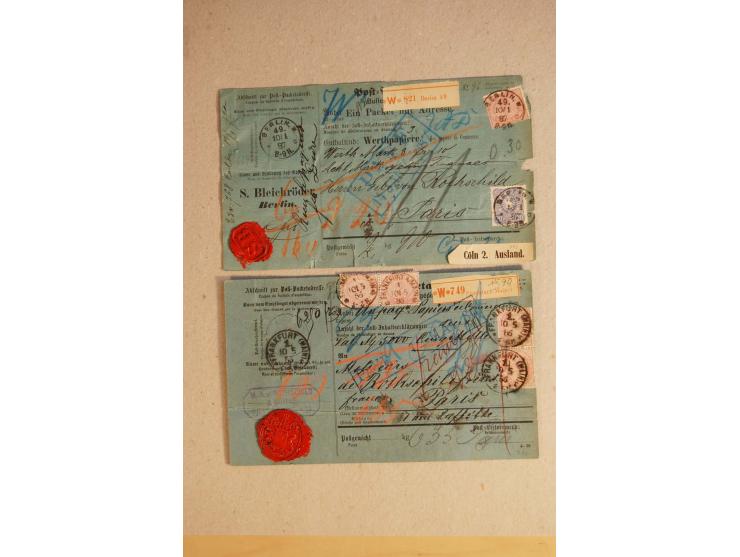1888/99, 34 Auslands-Paketkarten mit Mi.-Nr. 37, dabei b- und d-Farben, alle für Wertpakete an Gebr. Rothschild in Paris