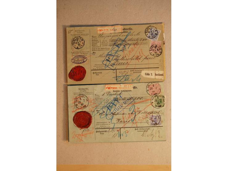 1888/99, 34 Auslands-Paketkarten mit Mi.-Nr. 37, dabei b- und d-Farben, alle für Wertpakete an Gebr. Rothschild in Paris