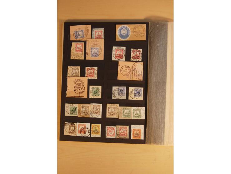 1897/1906, Partie mit über 300 Briefstücken, dabei 30 Formularabschnitte, mit meist klaren Stempeln, viele verschiedene, in d