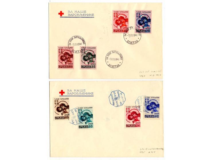 1941/42, 4 Sonderumschläge mit Satzfrankaturen, dabei 2 FDC (Mi.-Nr. 46-49 + 58-61) und 2 Umschläg emit Mi.-Nr. 54-55 III und