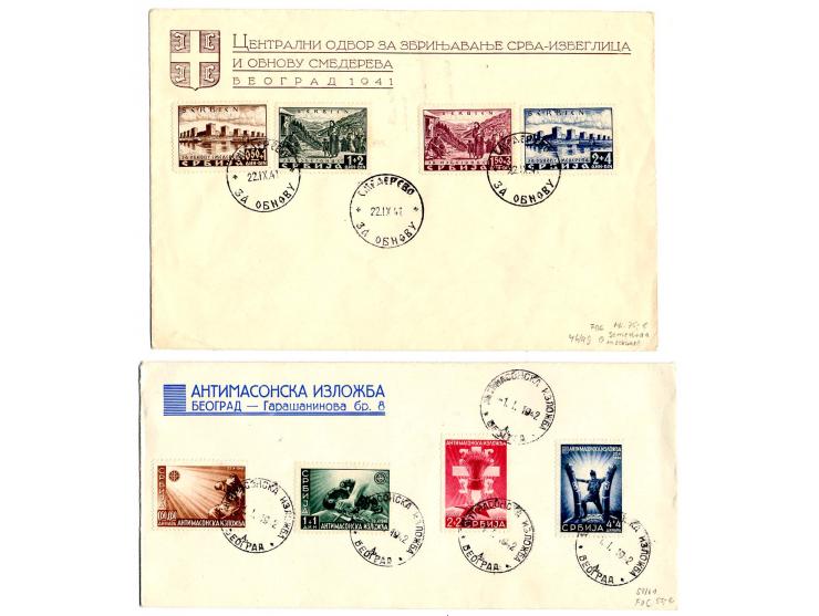 1941/42, 4 Sonderumschläge mit Satzfrankaturen, dabei 2 FDC (Mi.-Nr. 46-49 + 58-61) und 2 Umschläg emit Mi.-Nr. 54-55 III und