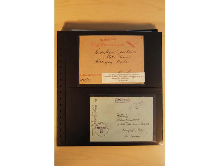 1939/45, umfangreiche Sammlung mit rund 200  Briefen (viele mit Inhalt) und Karten, dabei viele besondere Stempel, Luft-Feldp