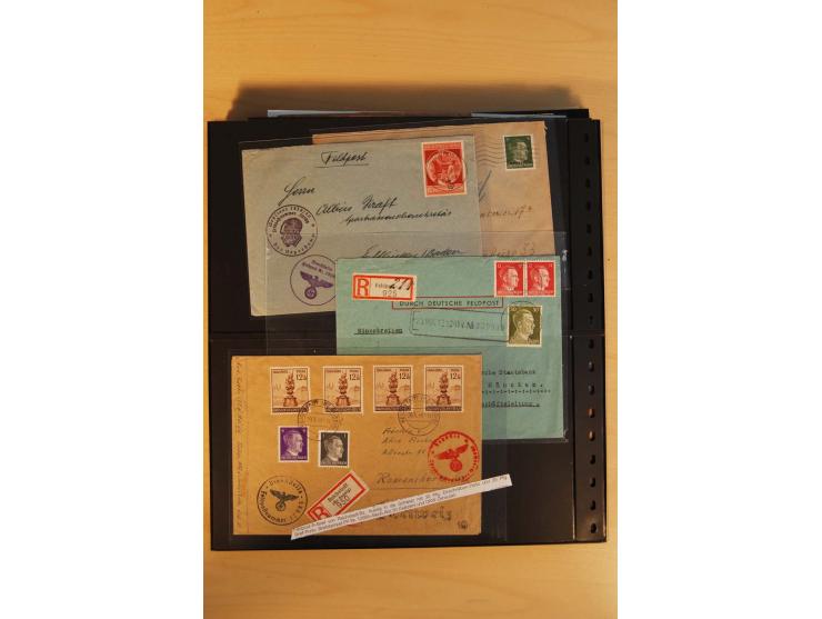 1939/45, umfangreiche Sammlung mit rund 200  Briefen (viele mit Inhalt) und Karten, dabei viele besondere Stempel, Luft-Feldp