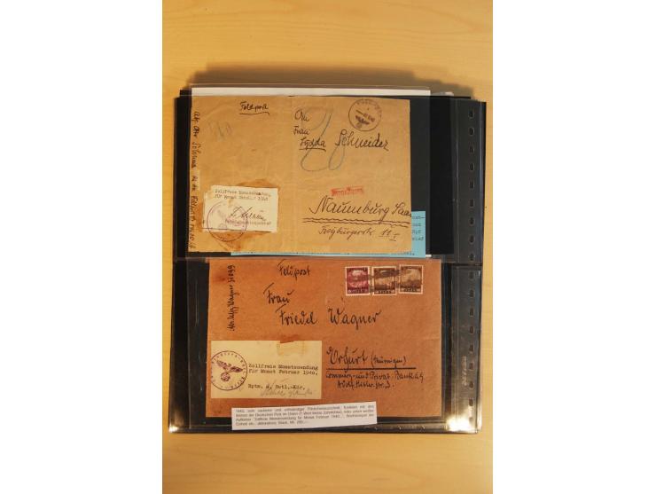 1939/45, umfangreiche Sammlung mit rund 200  Briefen (viele mit Inhalt) und Karten, dabei viele besondere Stempel, Luft-Feldp
