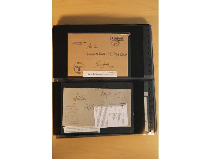 1939/45, umfangreiche Sammlung mit rund 200  Briefen (viele mit Inhalt) und Karten, dabei viele besondere Stempel, Luft-Feldp