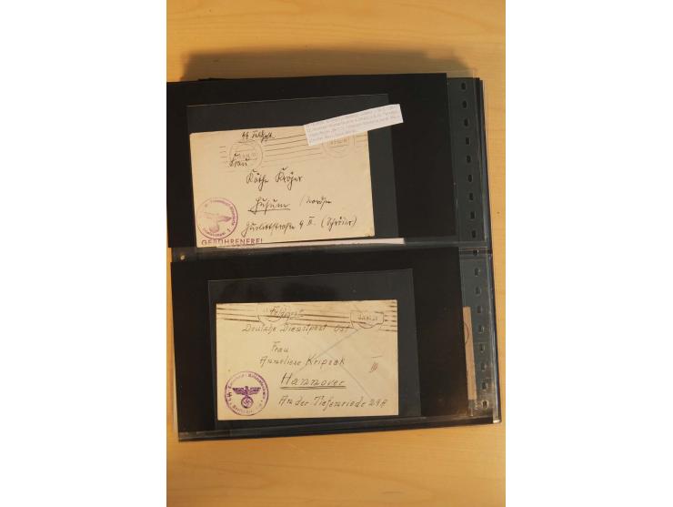 1939/45, umfangreiche Sammlung mit rund 200  Briefen (viele mit Inhalt) und Karten, dabei viele besondere Stempel, Luft-Feldp