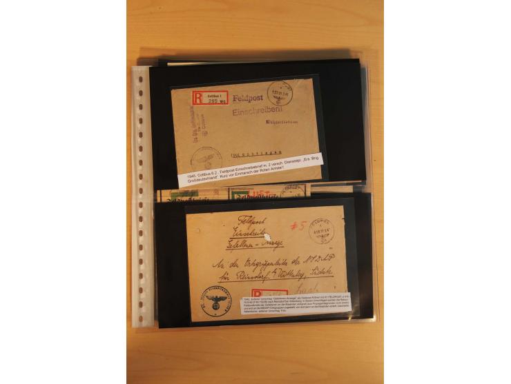 1939/45, umfangreiche Sammlung mit rund 200  Briefen (viele mit Inhalt) und Karten, dabei viele besondere Stempel, Luft-Feldp