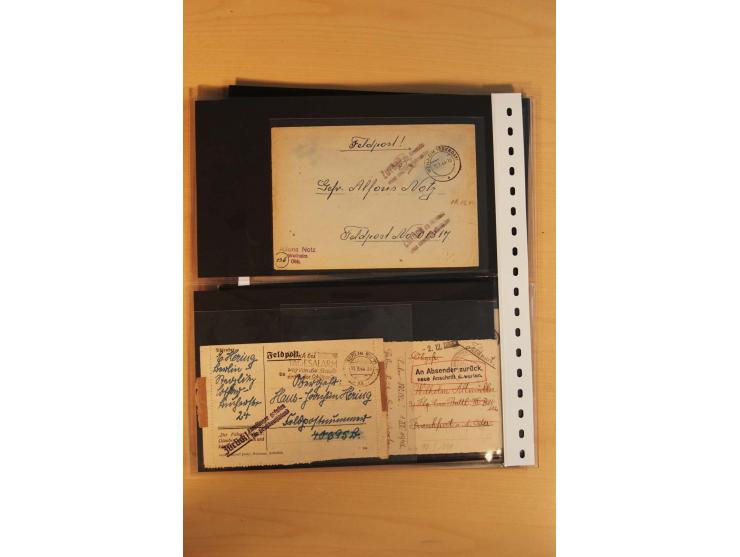 1939/45, umfangreiche Sammlung mit rund 200  Briefen (viele mit Inhalt) und Karten, dabei viele besondere Stempel, Luft-Feldp