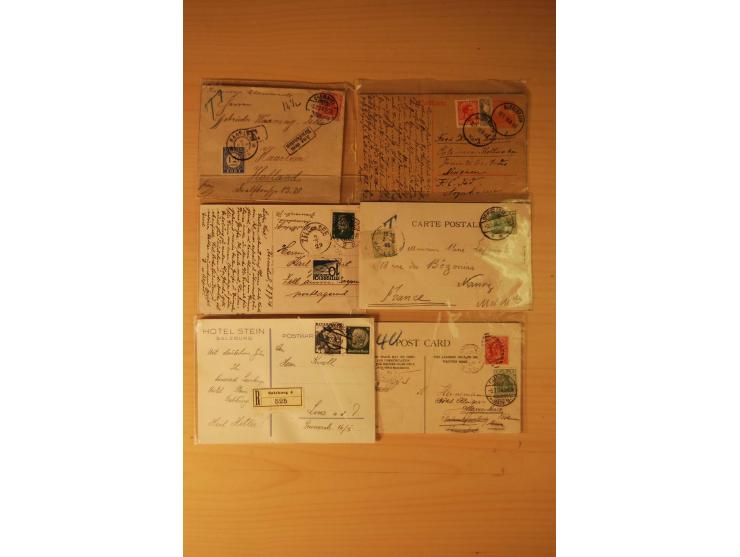 1878/1940 (ca.), 80 Briefe und Karten mit Frankaturkombinationen mit ausländischen Ausgaben, dabei Portobelege, Nachsendefran