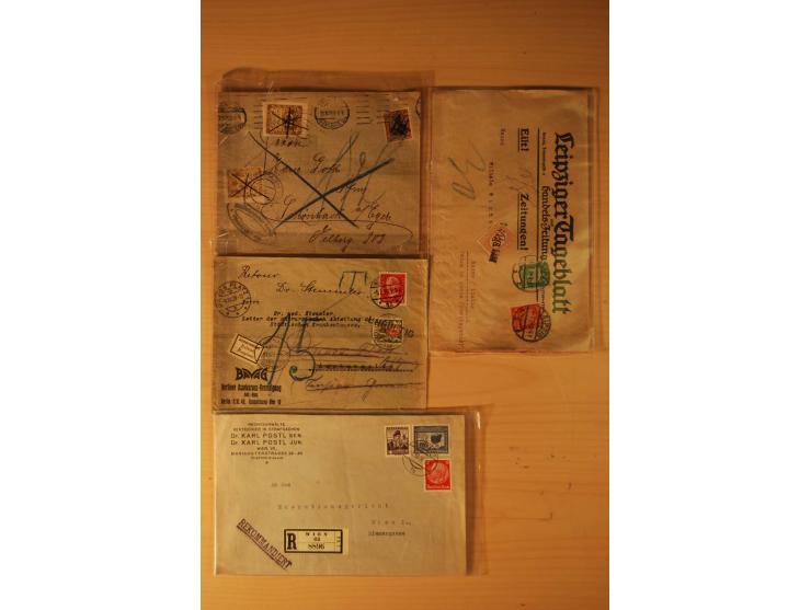 1878/1940 (ca.), 80 Briefe und Karten mit Frankaturkombinationen mit ausländischen Ausgaben, dabei Portobelege, Nachsendefran