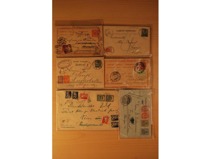 1878/1940 (ca.), 80 Briefe und Karten mit Frankaturkombinationen mit ausländischen Ausgaben, dabei Portobelege, Nachsendefran