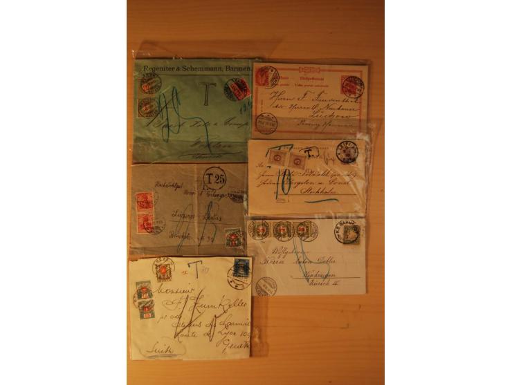 1878/1940 (ca.), 80 Briefe und Karten mit Frankaturkombinationen mit ausländischen Ausgaben, dabei Portobelege, Nachsendefran
