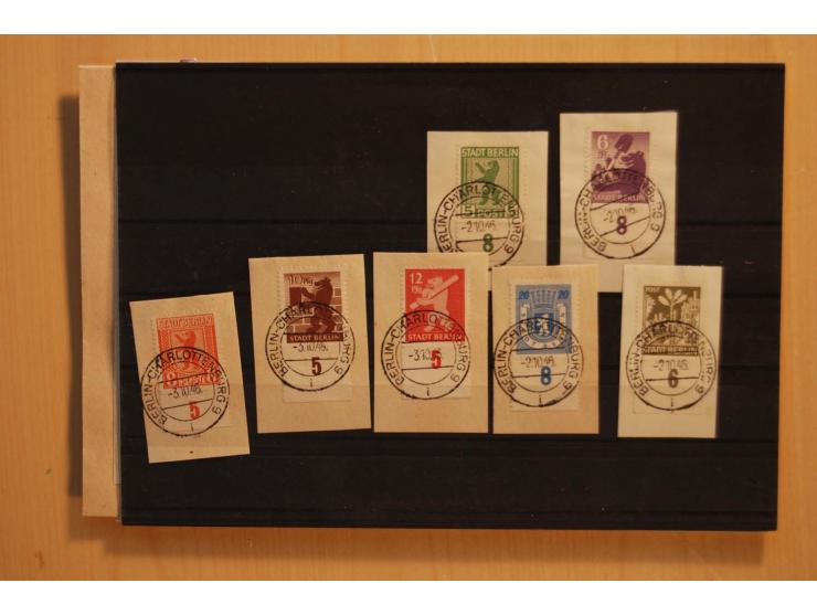 1945/46, postfrische und meist gestempelte kleine Partie, dabei u.a. 2 Großbogen Brückenbau auf dünnem Papier, 8mal Block 4a 