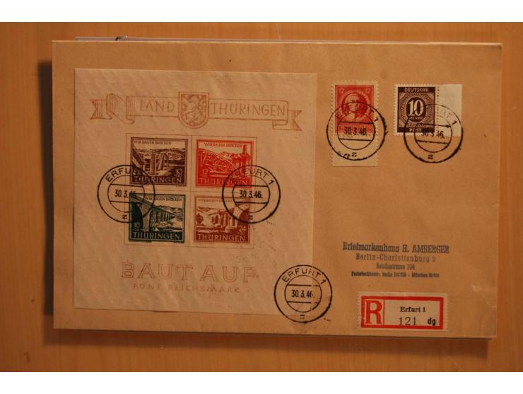 1945/46, postfrische und meist gestempelte kleine Partie, dabei u.a. 2 Großbogen Brückenbau auf dünnem Papier, 8mal Block 4a 