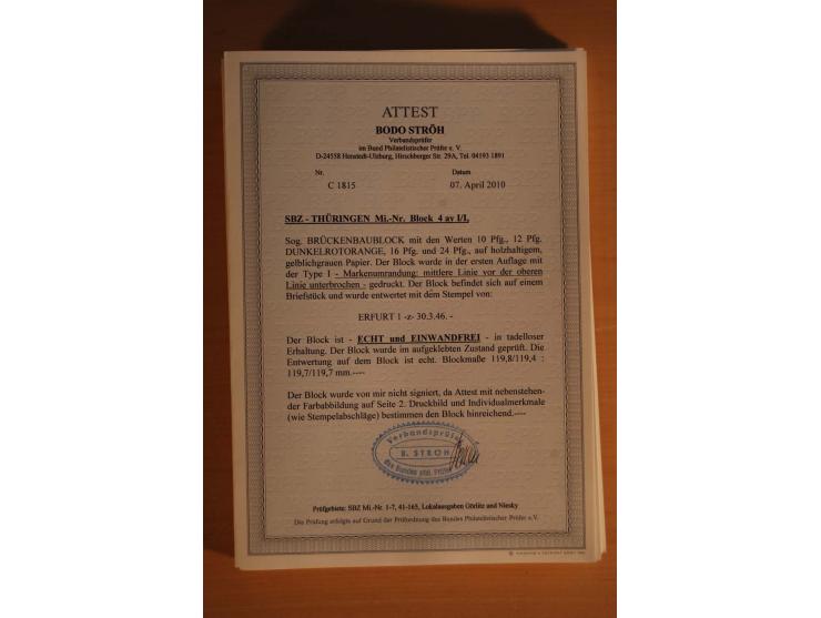 1945/46, postfrische und meist gestempelte kleine Partie, dabei u.a. 2 Großbogen Brückenbau auf dünnem Papier, 8mal Block 4a 