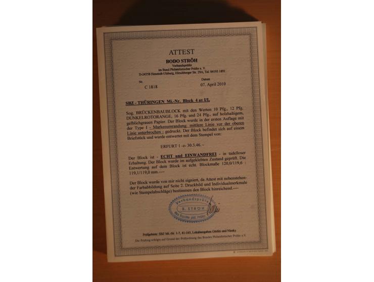 1945/46, postfrische und meist gestempelte kleine Partie, dabei u.a. 2 Großbogen Brückenbau auf dünnem Papier, 8mal Block 4a 