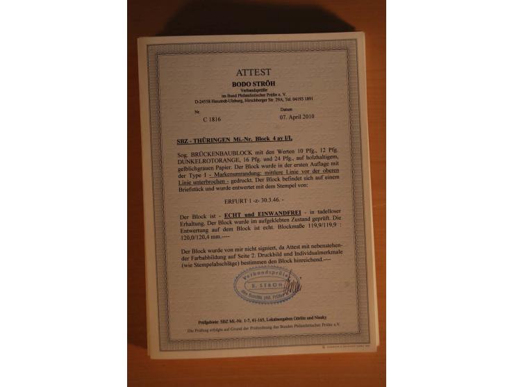 1945/46, postfrische und meist gestempelte kleine Partie, dabei u.a. 2 Großbogen Brückenbau auf dünnem Papier, 8mal Block 4a 