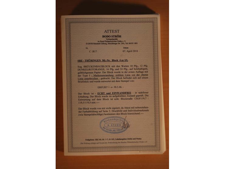 1945/46, postfrische und meist gestempelte kleine Partie, dabei u.a. 2 Großbogen Brückenbau auf dünnem Papier, 8mal Block 4a 
