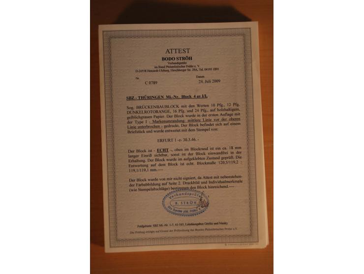 1945/46, postfrische und meist gestempelte kleine Partie, dabei u.a. 2 Großbogen Brückenbau auf dünnem Papier, 8mal Block 4a 