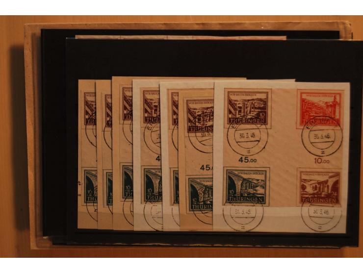 1945/46, postfrische und meist gestempelte kleine Partie, dabei u.a. 2 Großbogen Brückenbau auf dünnem Papier, 8mal Block 4a 