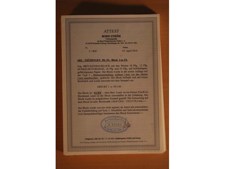 1945/46, postfrische und meist gestempelte kleine Partie, dabei u.a. 2 Großbogen Brückenbau auf dünnem Papier, 8mal Block 4a 