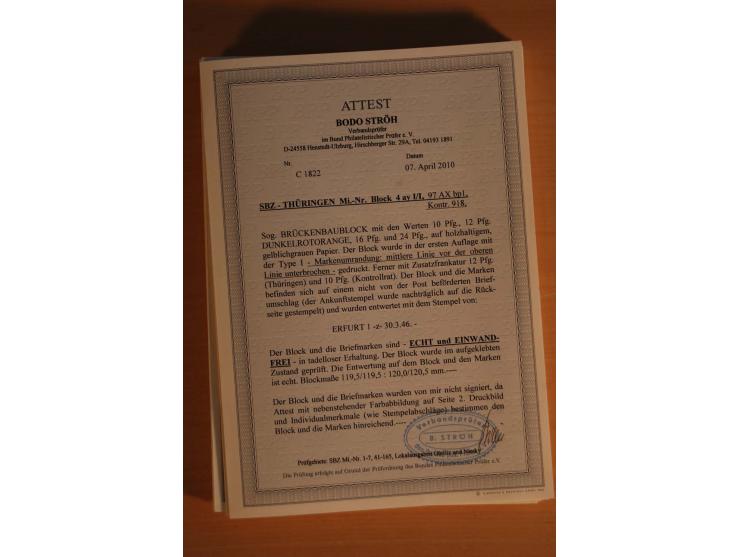 1945/46, postfrische und meist gestempelte kleine Partie, dabei u.a. 2 Großbogen Brückenbau auf dünnem Papier, 8mal Block 4a 