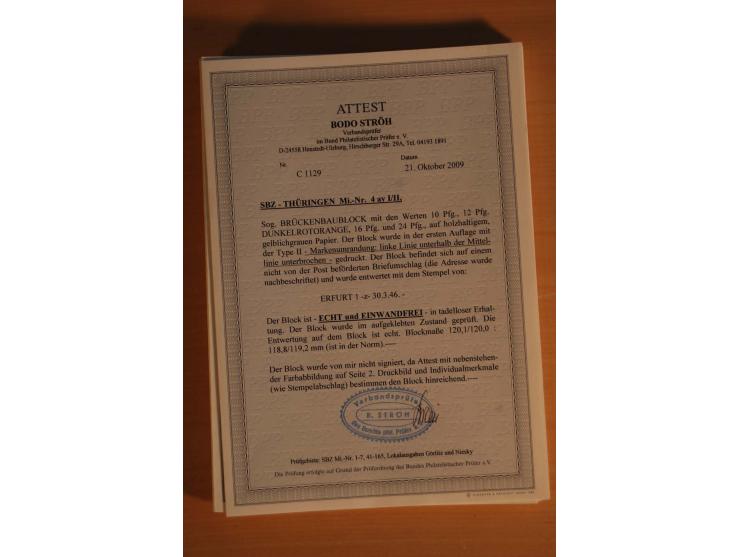 1945/46, postfrische und meist gestempelte kleine Partie, dabei u.a. 2 Großbogen Brückenbau auf dünnem Papier, 8mal Block 4a 